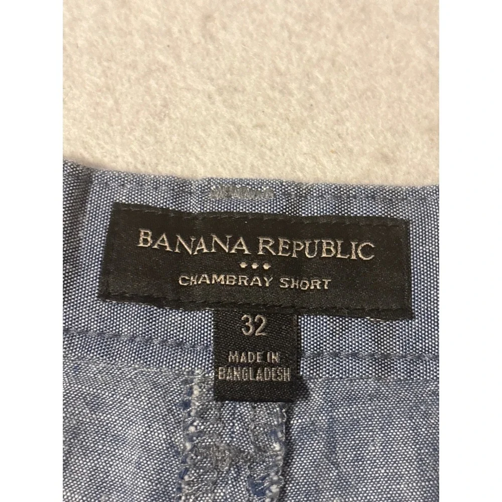 Banana Republic Chambray Shorts Mens 32 Blue Excellent Flat‎ Front Casual 9in